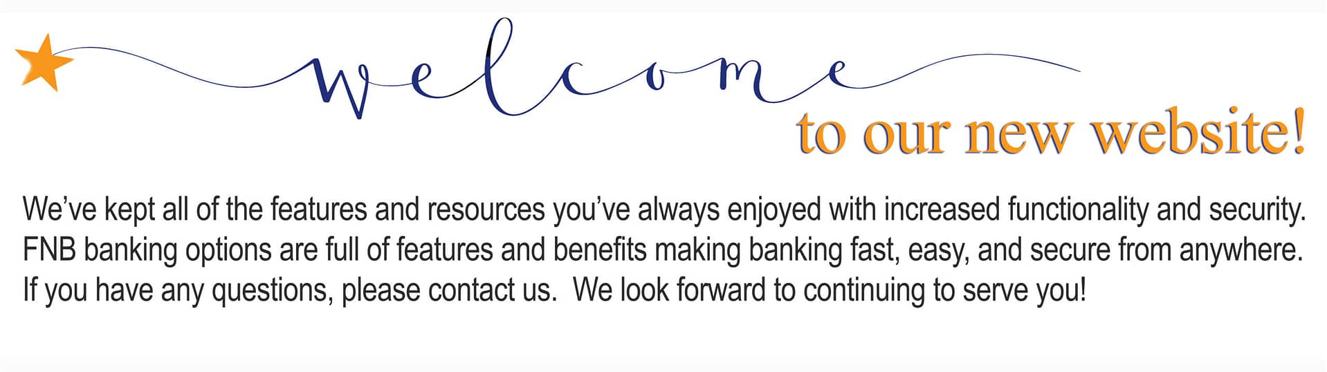 Welcome to FNB's new website banner on home page